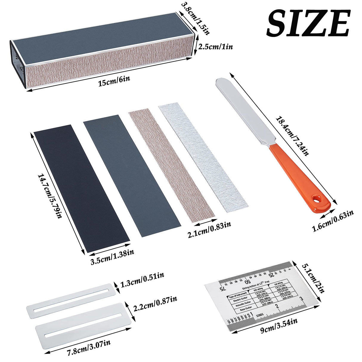 MIECOO 9PCS Guitar Luthier Repair Tool Kit Includes Guitar Fret Leveling Sanding Beam Leveler, Guitar Fret Crowning File, String Action Ruler Gauge, MIECOO MIECOO