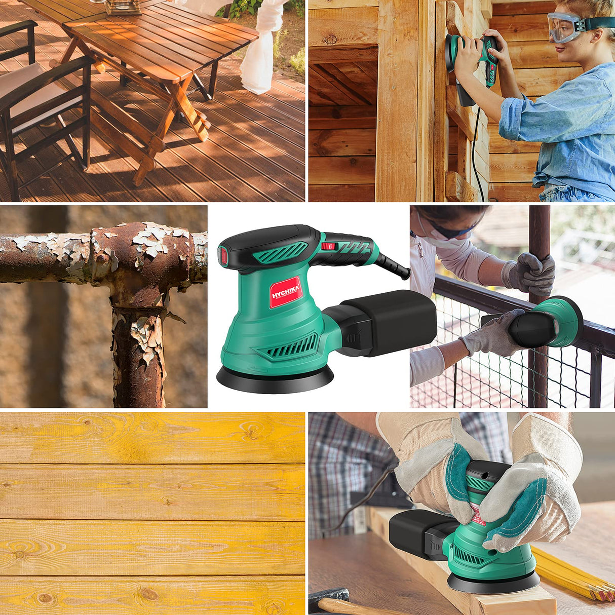 5-Inch Random Orbital Sander, HYCHIKA 13000RPM Electric Orbital Sander with 6 Various Speeds, Palm Sander with 12 Pcs Sandpapers, 1 Pcs Dust Bag, Fit HYCHIKA BETTER TOOLS FOR BETTER LIFE