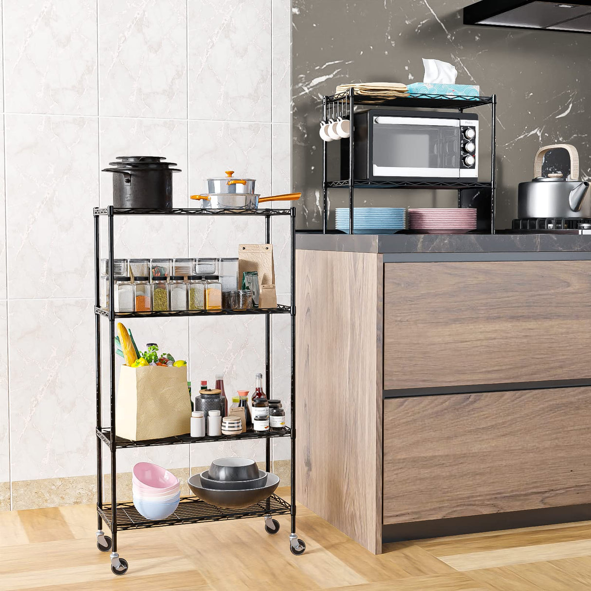 Homdox 6 Tier Wire Shelving Unit on Wheels, Storage Shelves for Garage Kitchen Living Room, Heavy Duty Shelving Rack, 21.26 x 11.42 x 72.05 inch (L x Homdox