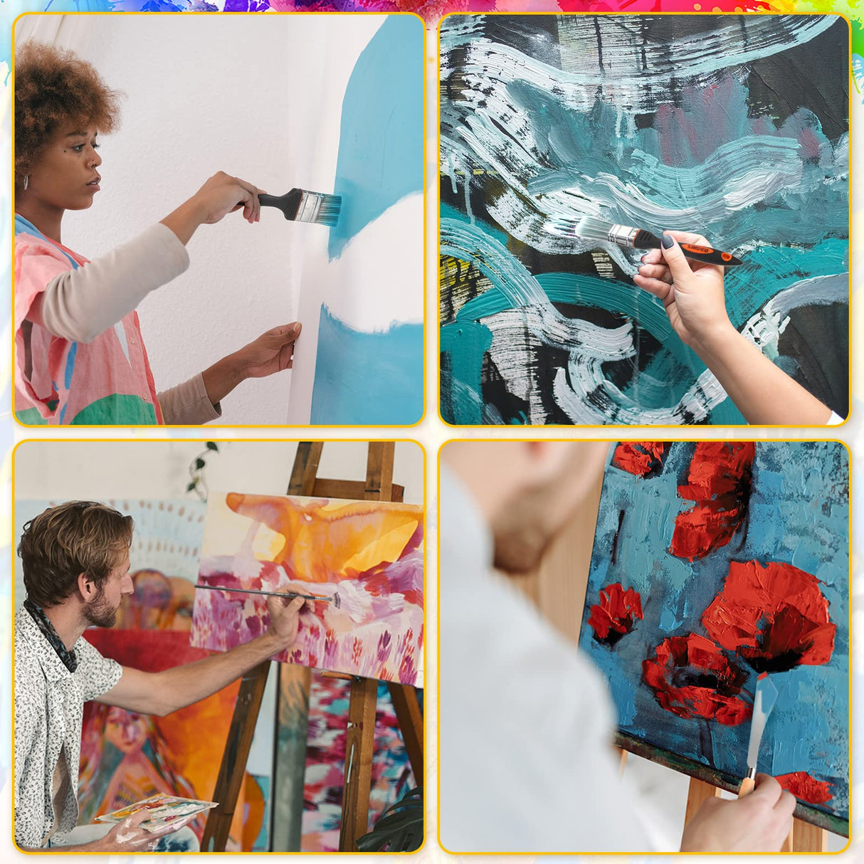 5 Pieces Painting Knife Set Background Blender Brush and Fan Blender Artist Brush Stainless Steel Palette Knife 2 Inch and 1 Inch Landscape Brush for CHENGU