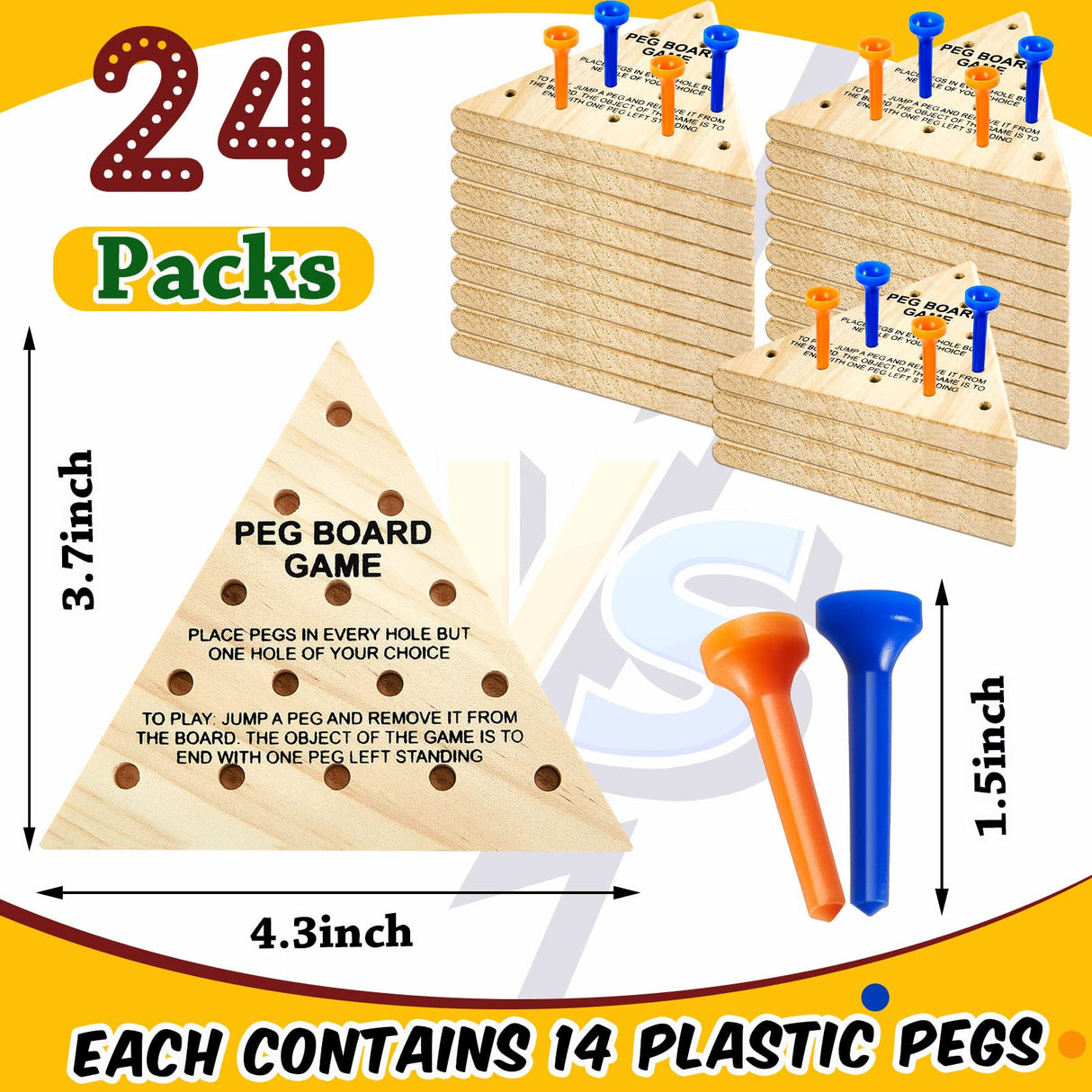 24 Pack Wooden Triangle Peg Game Triangle Wooden Board Games Triangle Game Bulk Wooden Triangle Board Games Family Travel Games Fun Triangle Puzzle Deekin