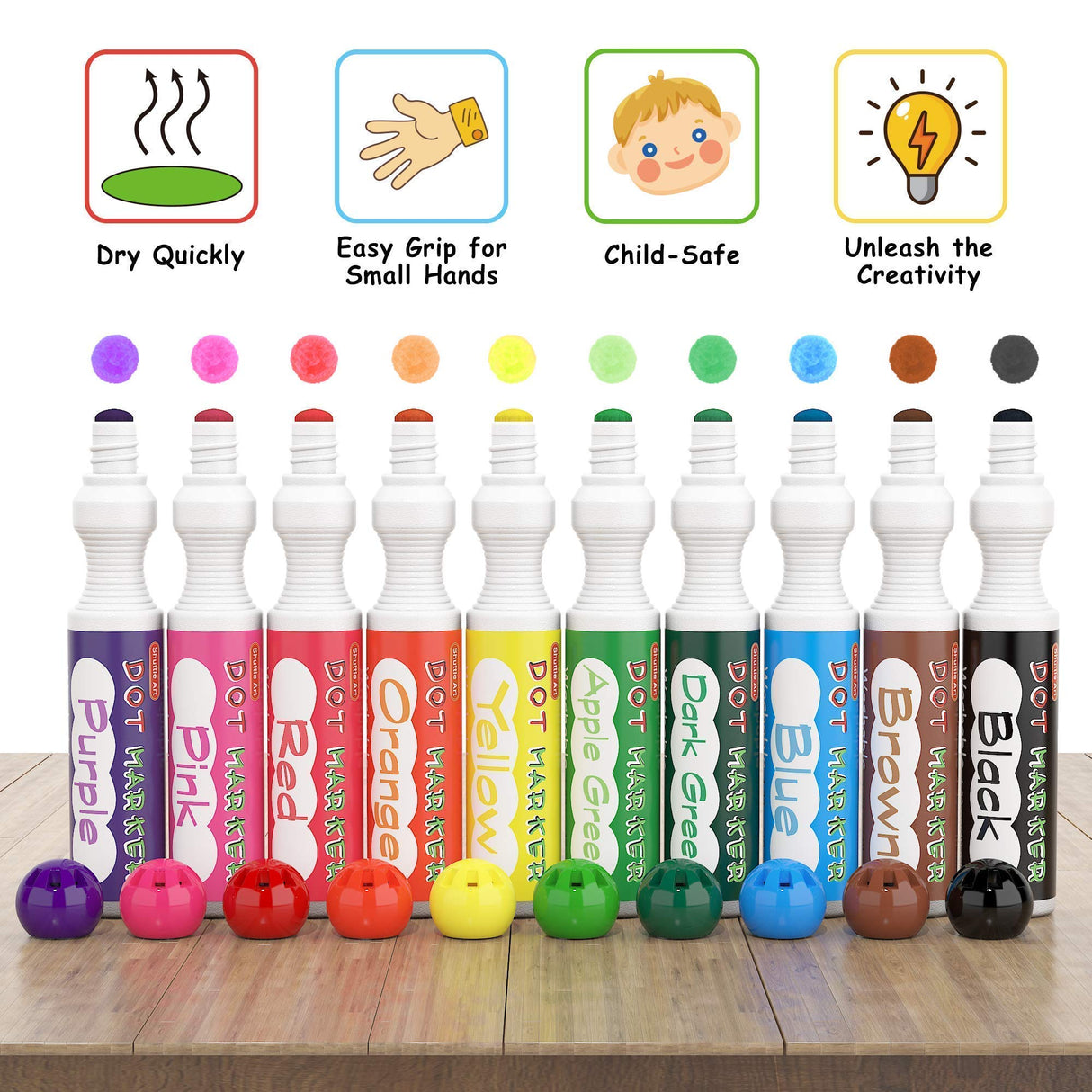 Shuttle Art Tempera Paint Sticks Bundle, Set of 30 Colors Tempera Paint Sticks + 10 Colors Dot Markers Shuttle Art
