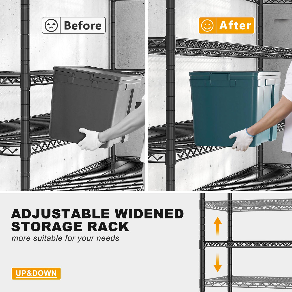 REIBII 55.5''W Storage Shelves 2500LBS Wire Shelving Rack with Wheels 75.6" H Heavy Duty Shelving Unit Adjustable Metal Shelves for Storage Rack REIBII