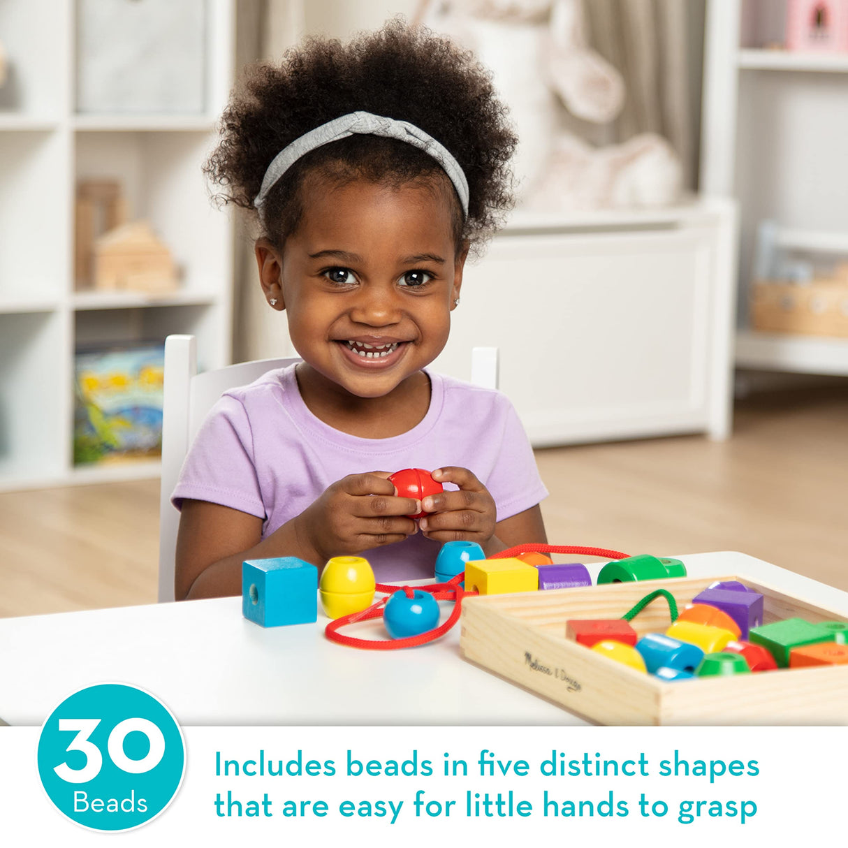 Melissa & Doug Primary Lacing Beads - Educational Toy With 30 Wooden Beads and 2 Laces - Beads For Toddlers, Fine Motor Skills Lacing Toys For Melissa & Doug