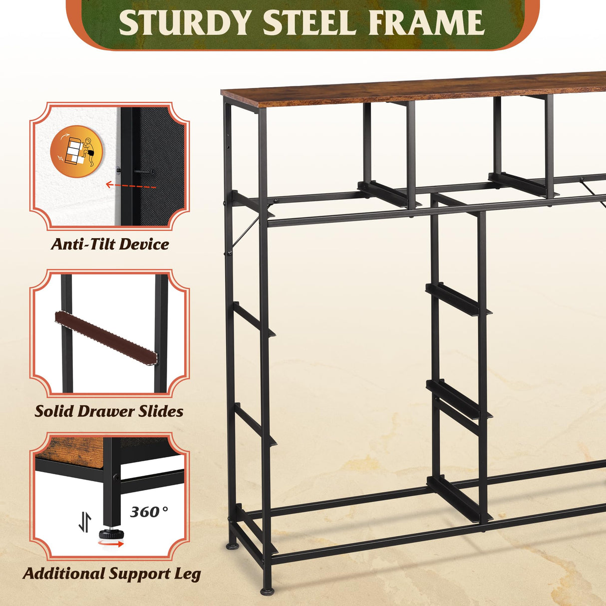 WLIVE 9-Drawer Dresser, Fabric Storage Tower for Bedroom, Hallway, Closet, Tall Chest Organizer Unit with Fabric Bins, Steel Frame, Wood Top, Easy WLIVE