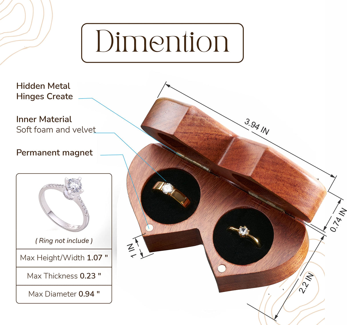 Handicraftviet Ring Box Mr and Mrs – Handmade Heart Shape Ring Box for Wedding Ceremony, Wedding Ring Box Small Engraved for Engagement/Proposal, Handicraftviet