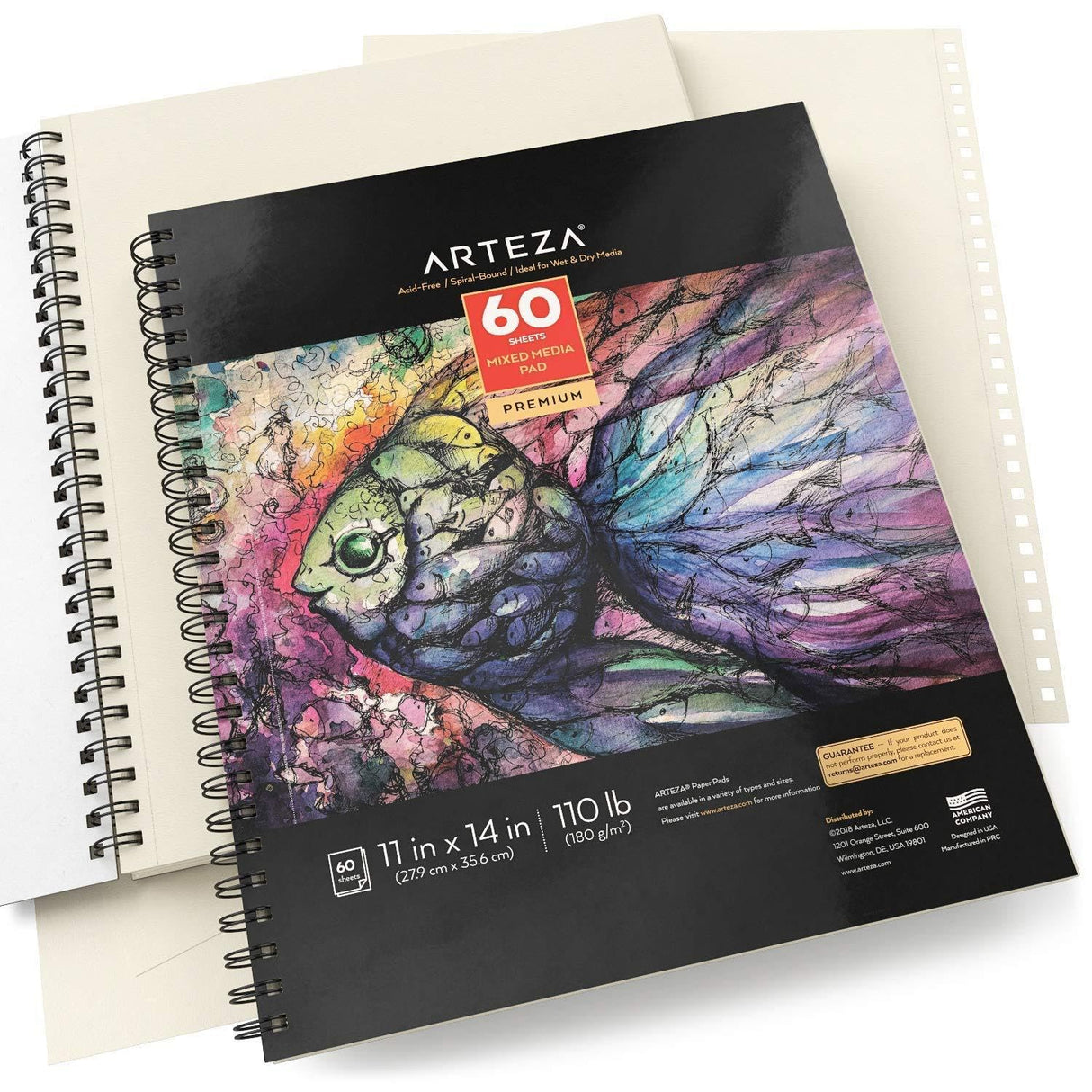 ARTEZA Mixed Media Sketchbook, 11 x 14 Inches, Pack of 2, 110lb/180gsm Mixed Media Paper, 120 Sheets, Spiral-Bound Multi Media Pads, Art Supplies for ARTEZA