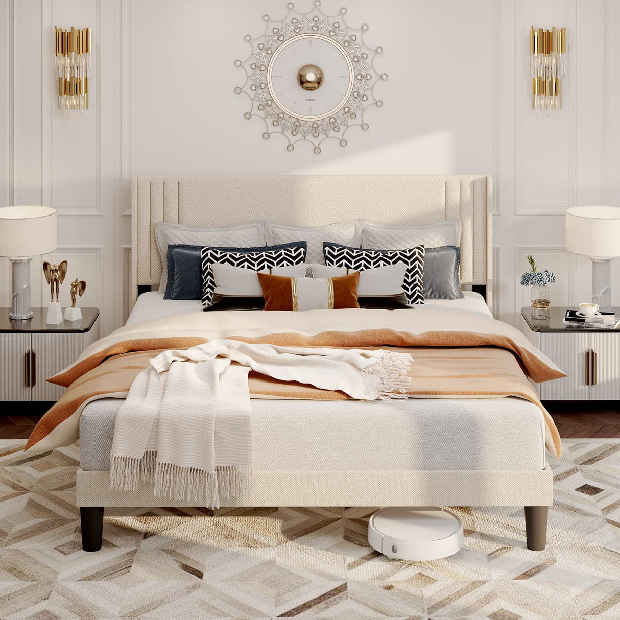 Gizoon Upholstered Queen Bed Frame with Wingback Headboard and Modern Design Gizoon