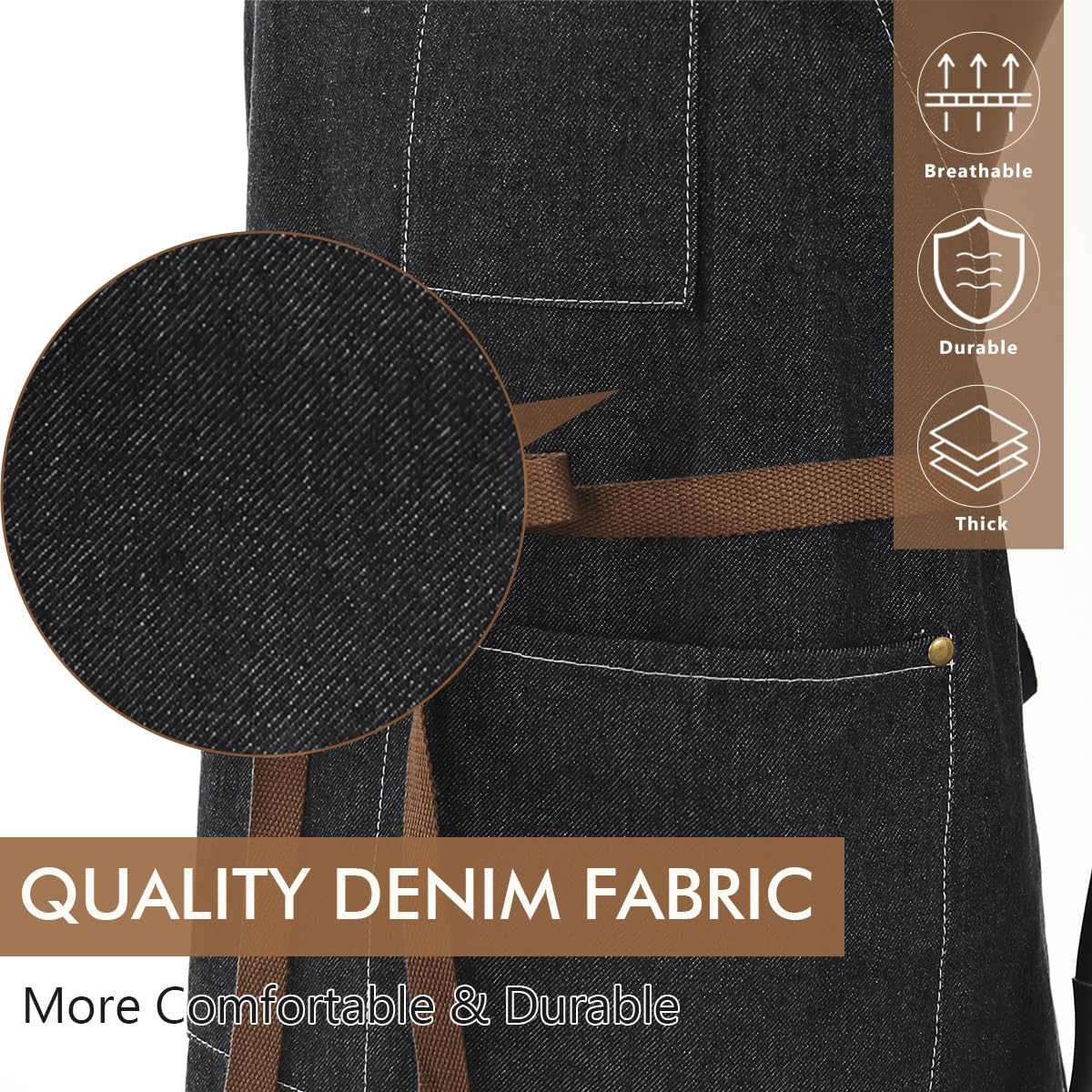 ROTANET Denim Work Apron with 3 Pockets Adjustable Bib Jean Tool Apron for Chef Kitchen Shop Cooking Grilling for Men Women Black ROTANET