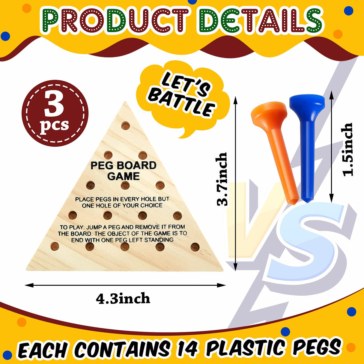 3 Packs Wooden Triangle Peg Games Triangle Wooden Board Game Family Board Game Wooden Strategy Toy Travel Games Teens and Adults Fun Learning Puzzles Zhanmai