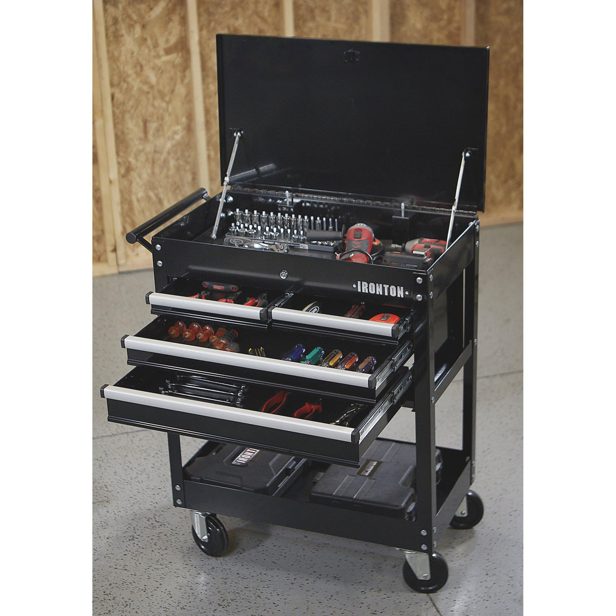 Ironton 30in. 4-Drawer Tool Cart - 33-7/8in.L x 17-5/8in.W x 39-1/8in.H, 500-Lb. Capacity Ironton