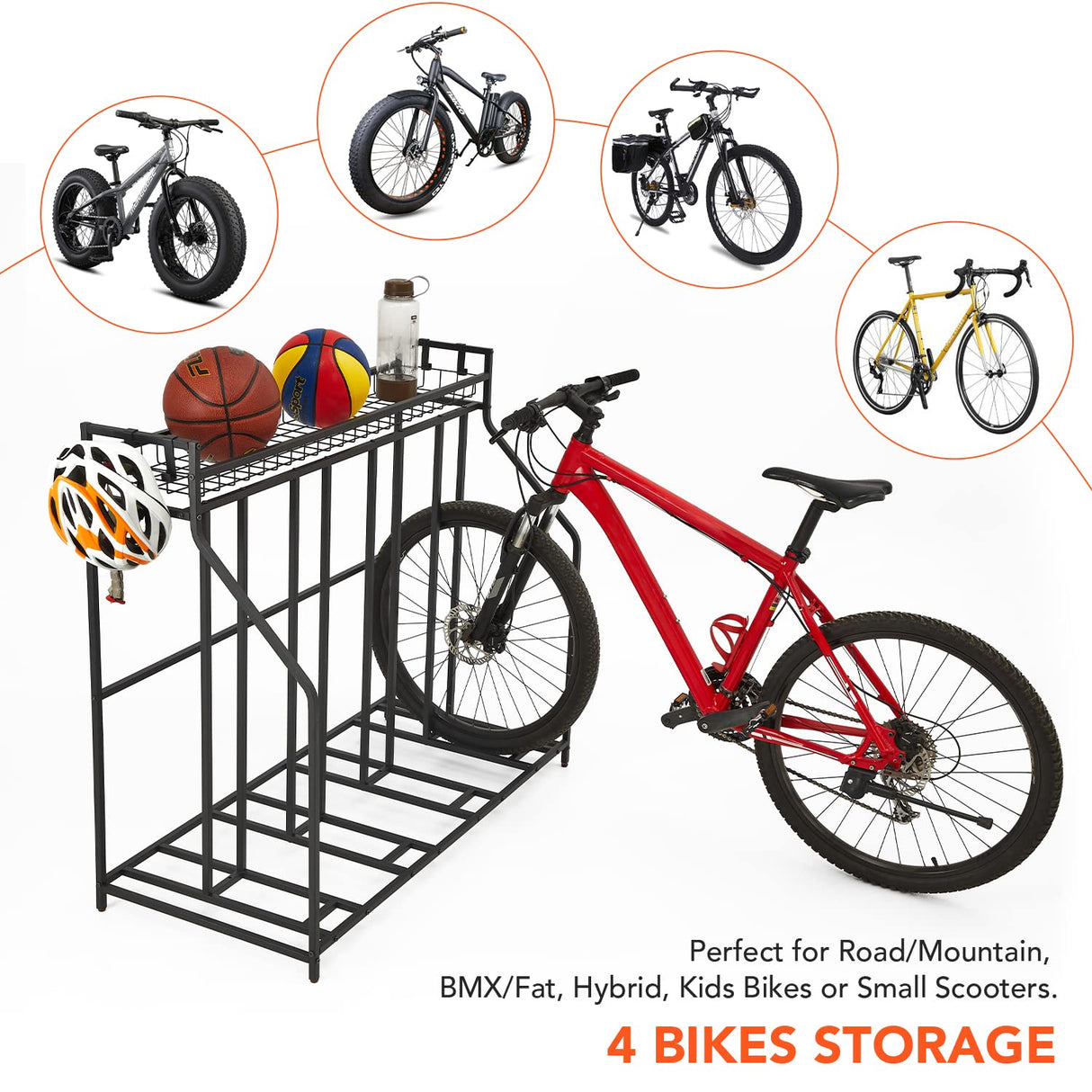 HEALTH LINE PRODUCT 4 Bike Stand Rack, Indoor Bike Storage, Bicycle Rack for Garage - Metal Stability Floor Bicycle Station for Parking HEALTH LINE PRODUCT