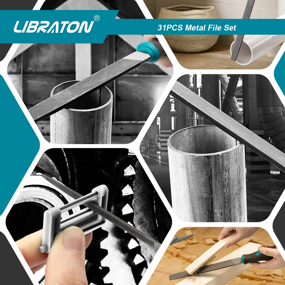 Libraton 31PCs Metal File Set, Metal Files, Metal Files for Steel, 12 Needle Files with Case, Riffler File, 12 Sandpapers, Steel Brush, File Sets for LIBRATON