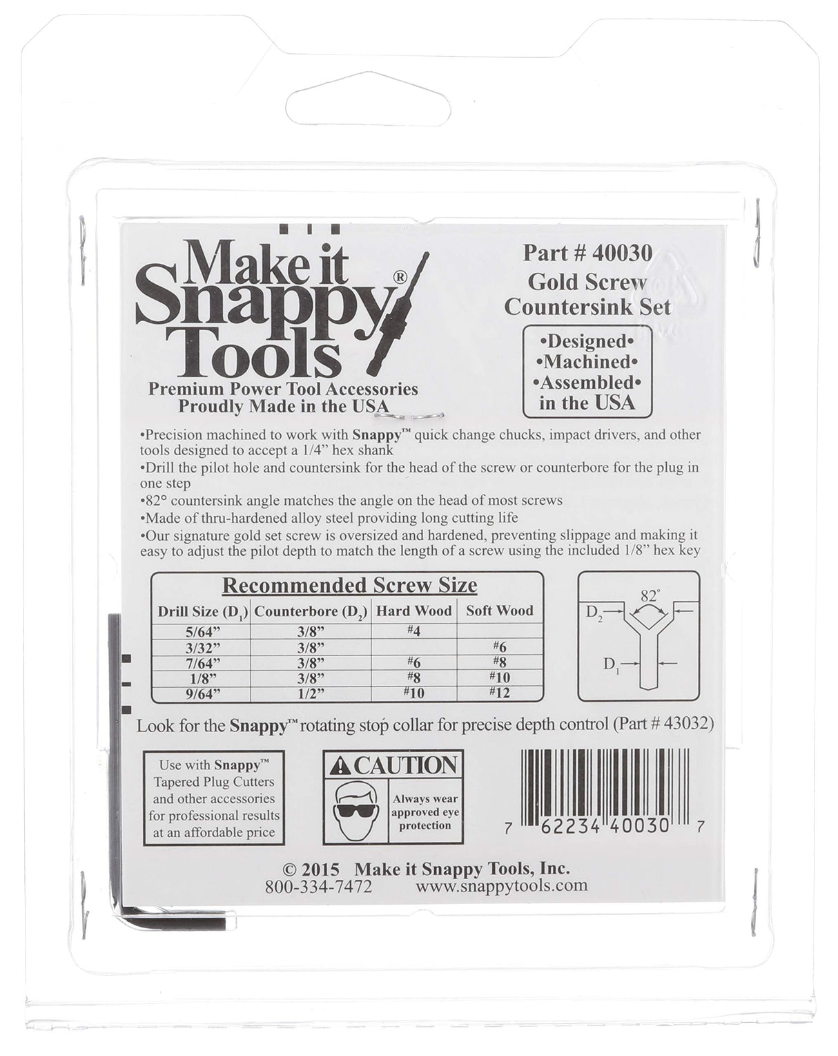 Snappy Tools Quick-Change 5-Pc. Countersink Drill Bit Set. Proudly Made in The USA. Make it Snappy
