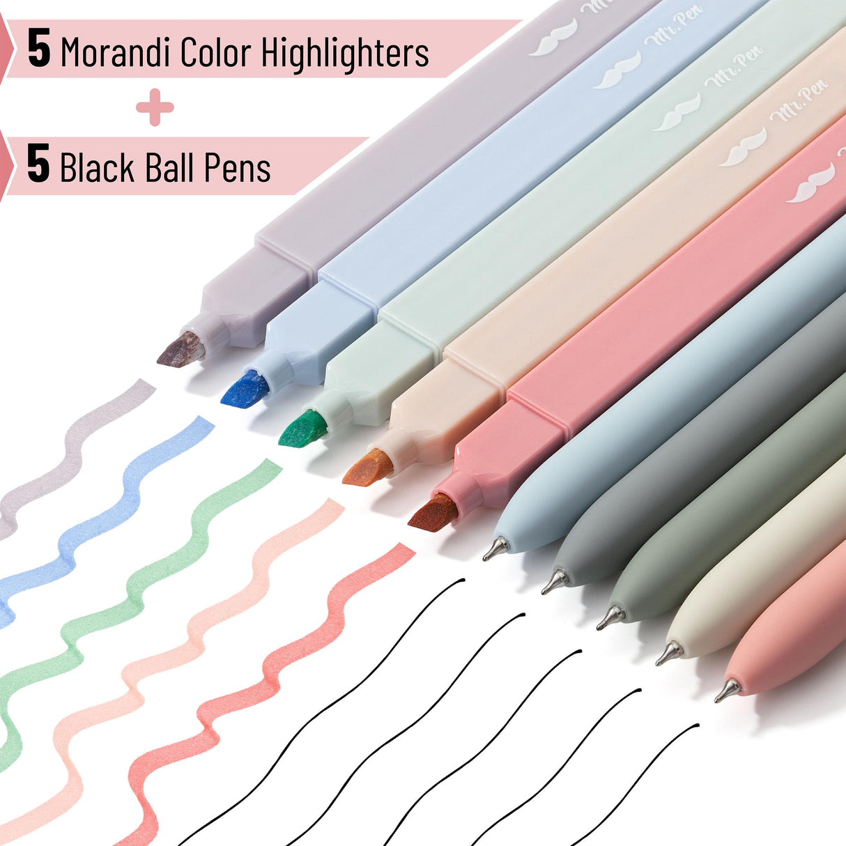 Mr. Pen- Aesthetic Highlighters and Gel Pens No Bleed, 10 Pack, Morandi Color Bible Highlighters No Bleed, Black Ink Bible Pens, Highlighter Pens, No Mr. Pen