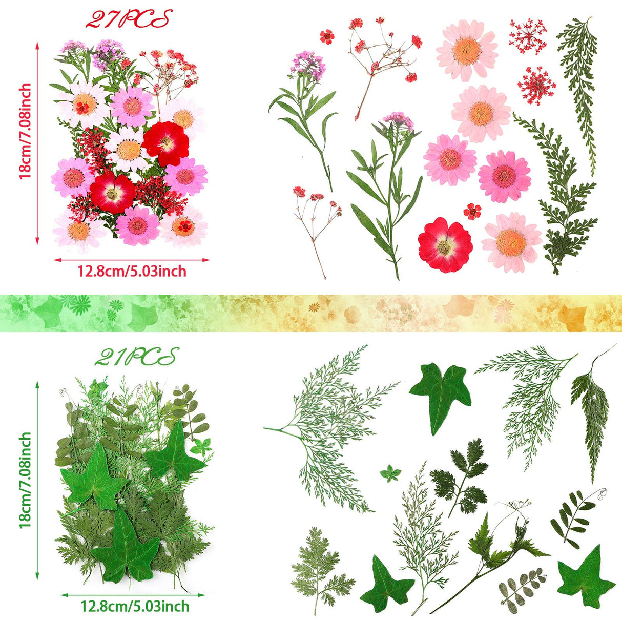 Nuanchu Pressed Flowers Bulk Dried Flower for Resin Mold, Dried Flower Leave Natural with Tweezer for Crafts Christmas DIY Gift Papermaking(Colorful Nuanchu