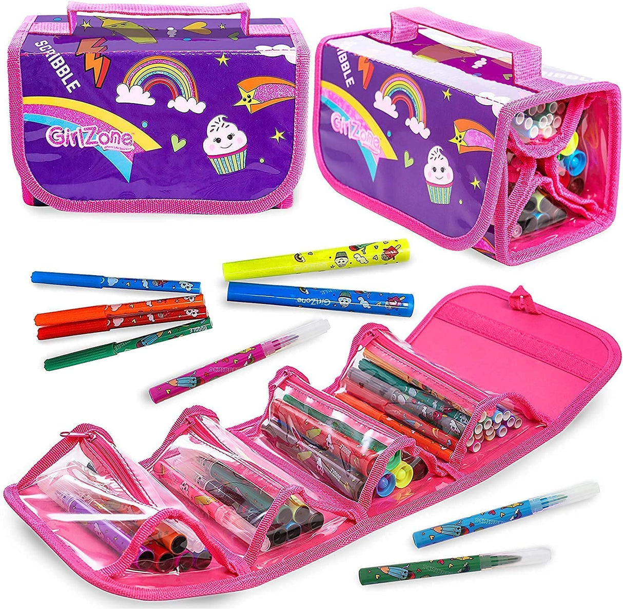 GirlZone Arts and Crafts Fruit Scented Markers and Pencil Case For Girls, Great Gifts For Girls GirlZone
