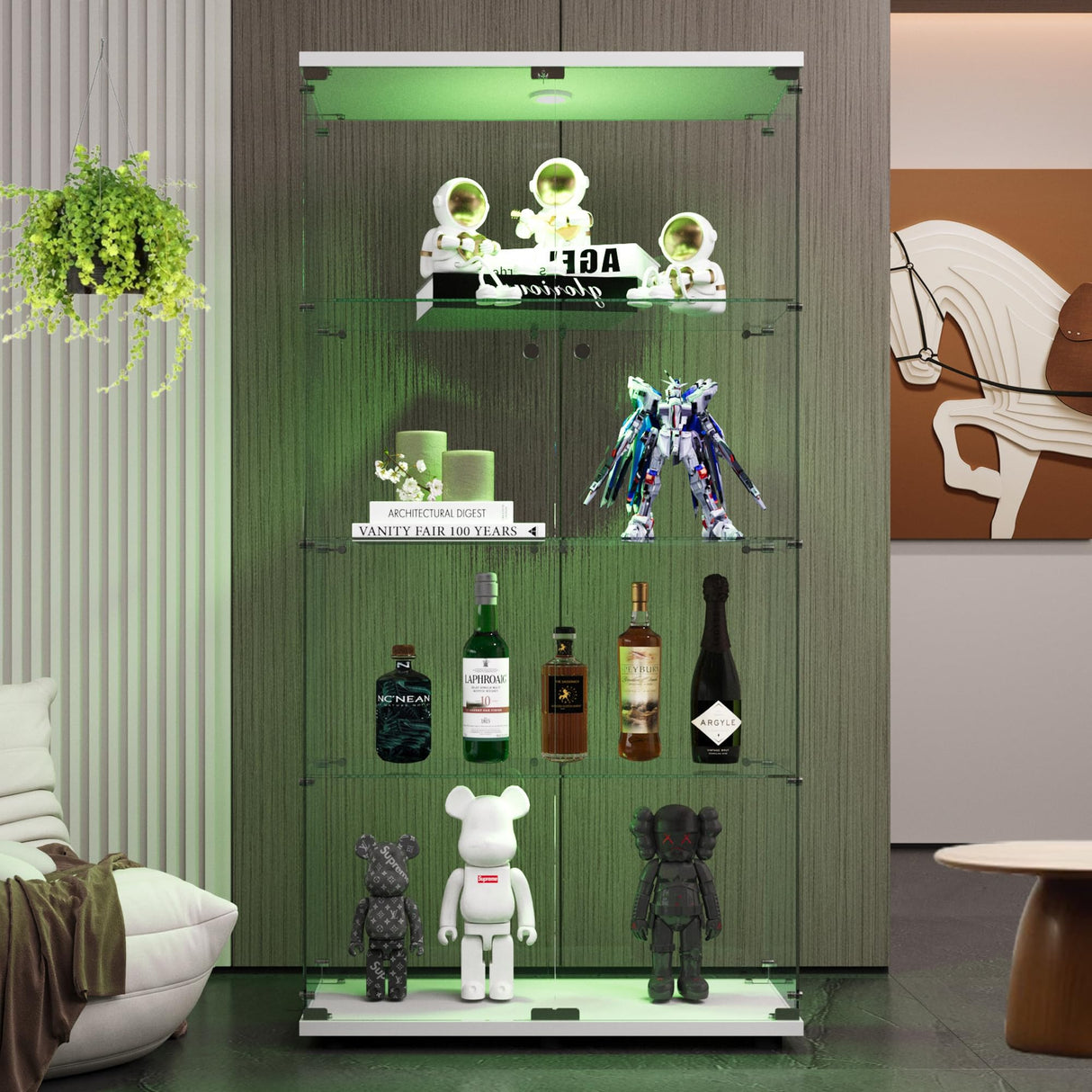 Zipzop 64.5'' Lighted Glass Display Cabinet with Lock and Remote Control - Modern Curio Showcase Zipzop