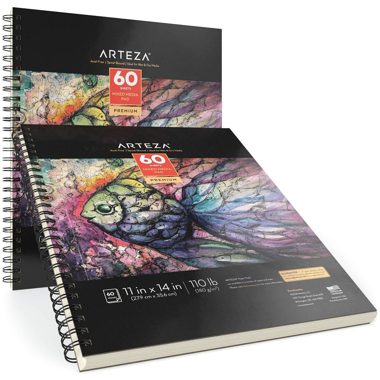 ARTEZA Mixed Media Sketchbook, 11 x 14 Inches, Pack of 2, 110lb/180gsm Mixed Media Paper, 120 Sheets, Spiral-Bound Multi Media Pads, Art Supplies for ARTEZA