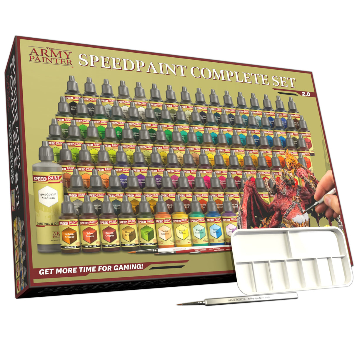 The Army Painter Speedpaint Complete Set 2.0+ - 90x18ml Speed Model Paint Kit Pre Loaded with Mixing Balls, 3 Model Paint Brushes, Army Painter Speed The Army Painter