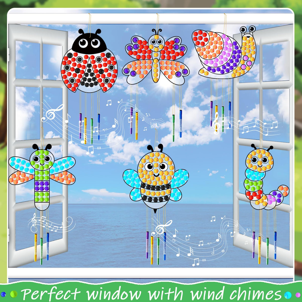 6 Pack Spring Arts Crafts Animals Gem Diamond Suncatcher Wind Chime Crafts for Kids DIY Spring Diamond Painting Wind Chime Gifts Exchange for Kids Qyeahkj
