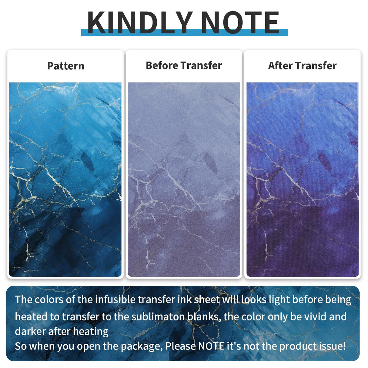 Infusible Transfer Ink Sheets for Heat Press Machine,12x12 Inch Blue Marble Sublimation Transfer Paper for Heat Press Machine, 6 Sheets Lucky Goddness