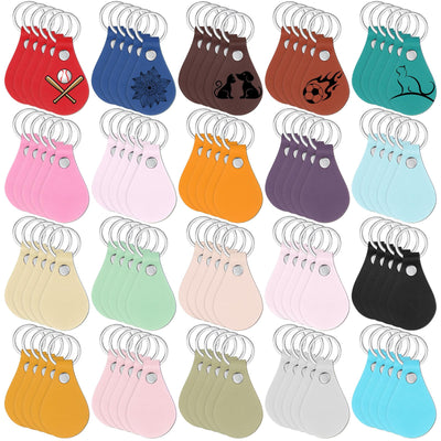 Sasylvia 100 Pcs Leather Key Fob Kit Leather Keychain Blanks with Rivets and Key Rings for Laser Engraving DIY Making Leather(Multicolored)