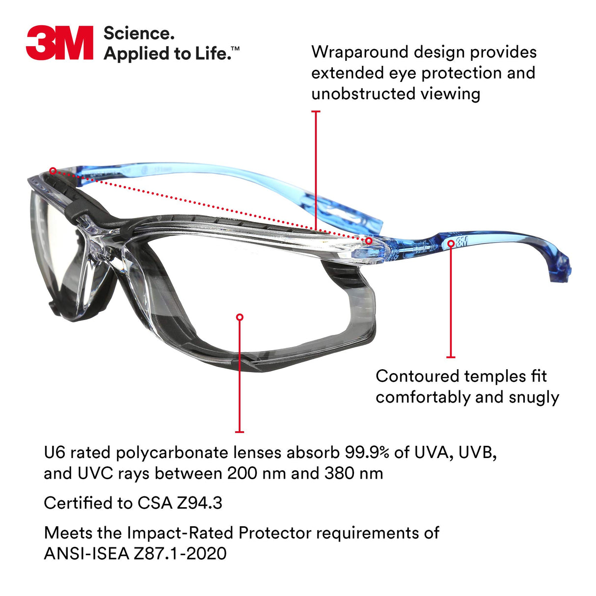 3M Safety Glasses, Virtua CCS and Virtua Sport CCS 2-Pack, Anti-Fog, Anti-Scratch, Clear Lens, ANSI Z87, Corded Ear Plug Control System, Removable 3M