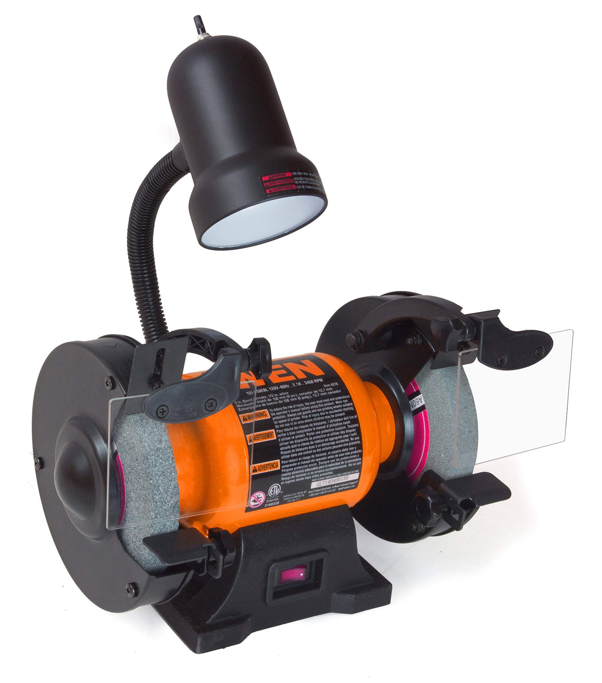 WEN BG4276 2.1-Amp 6-Inch Single Speed Bench Grinder with Flexible Work Light, Black,orange WEN