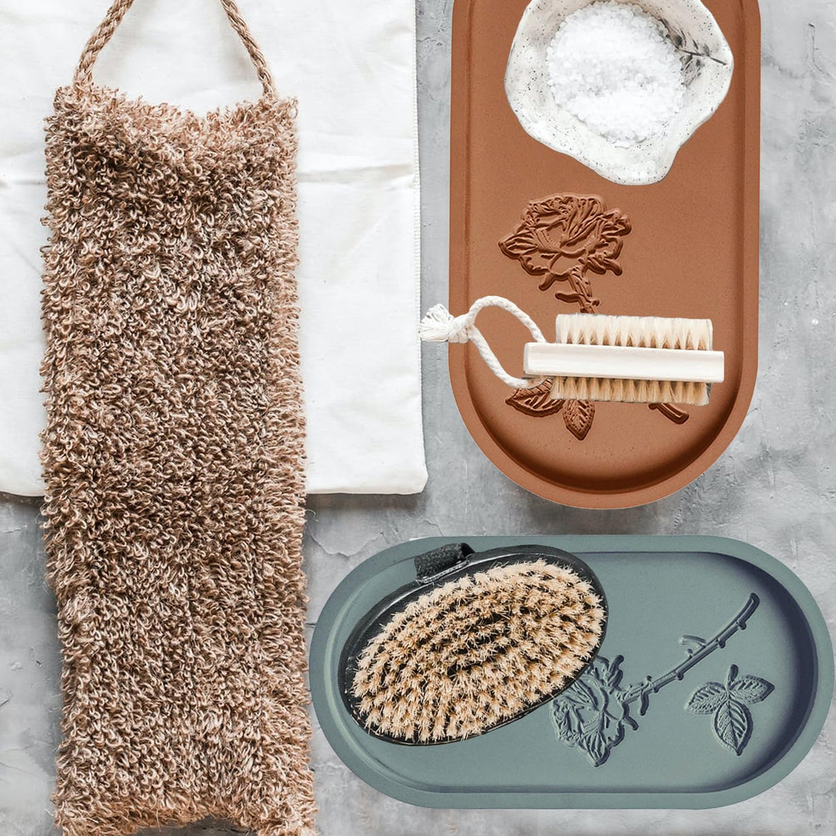 Wehous Oval Tray Molds for Resin Concrete, 2 Size Rose Carved Oval Silicone Mold, Tray Epoxy Resin Casting Mold for Jewelry Holder Bathroom Vanity Wehous