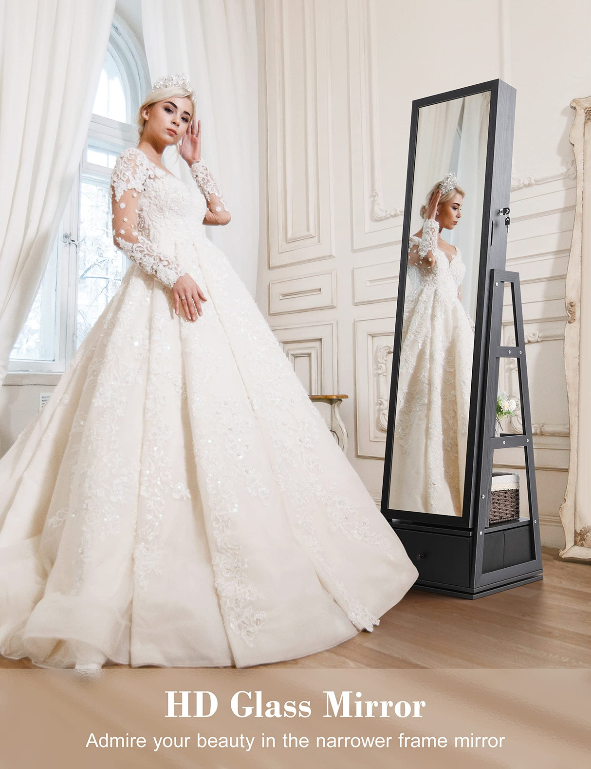 Nicetree 360° Swivel Jewelry Cabinet with Lights, Touch Screen Vanity Mirror, Rotatable Full Length Mirror with Jewelry Storage, Standing Jewelry Nicetree