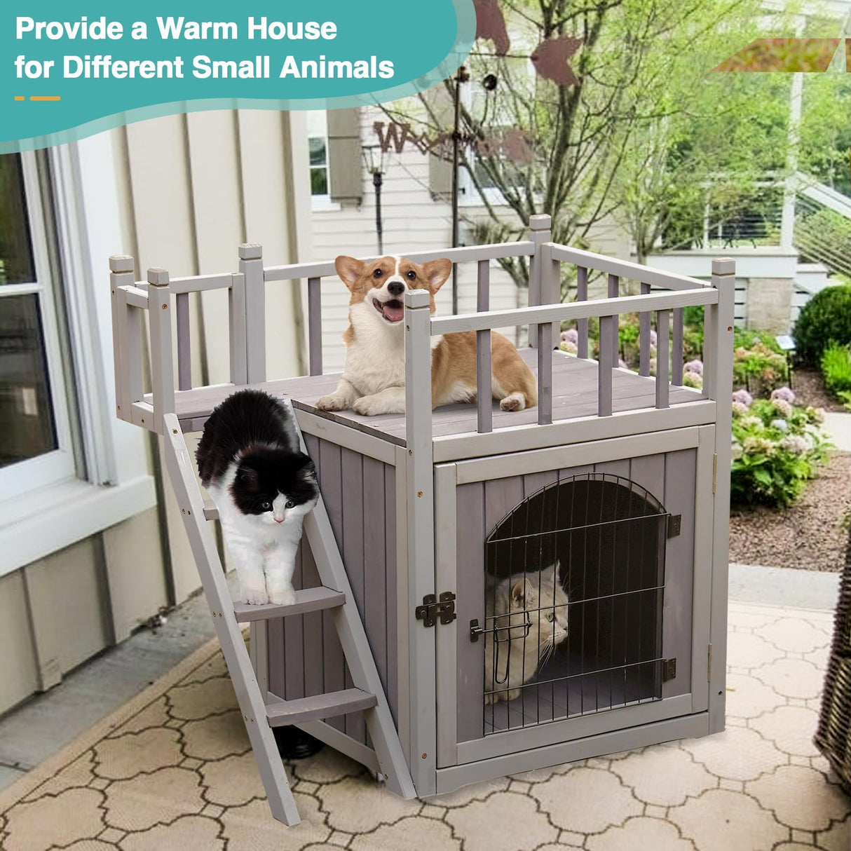 Suumerpety Weatherproof Outdoor Cat House,Feral Cats Shelter for Bunny Small Dogs (Small Cat House 8B) Suumerpety