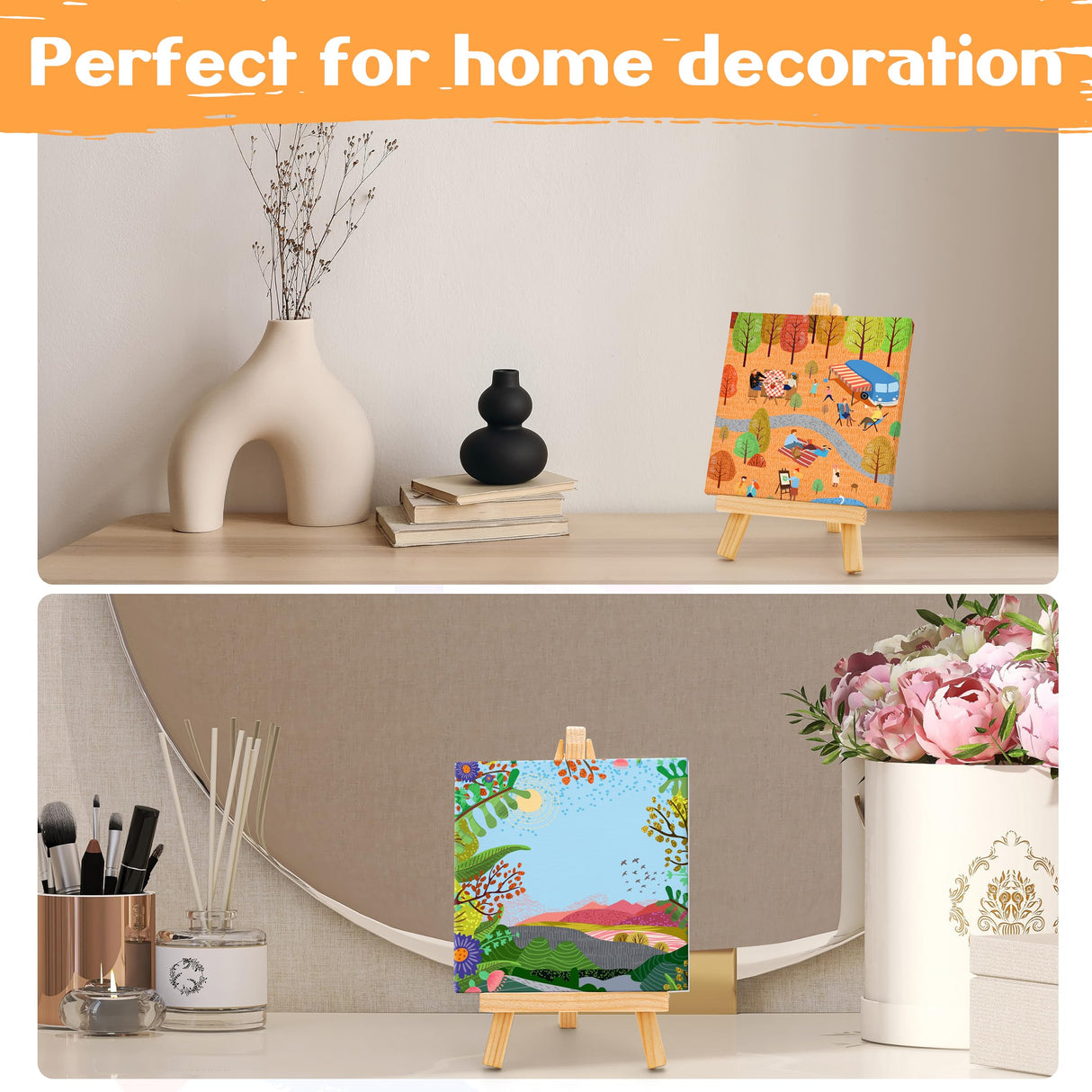 Auihiay 12 Sets Mini Canvases for Painting, Art Canvas Painting Kit with 4 x 4 Inch Mini Canvas and Stretched Easel, Acrylic Paint, Brush, Palette, Auihiay