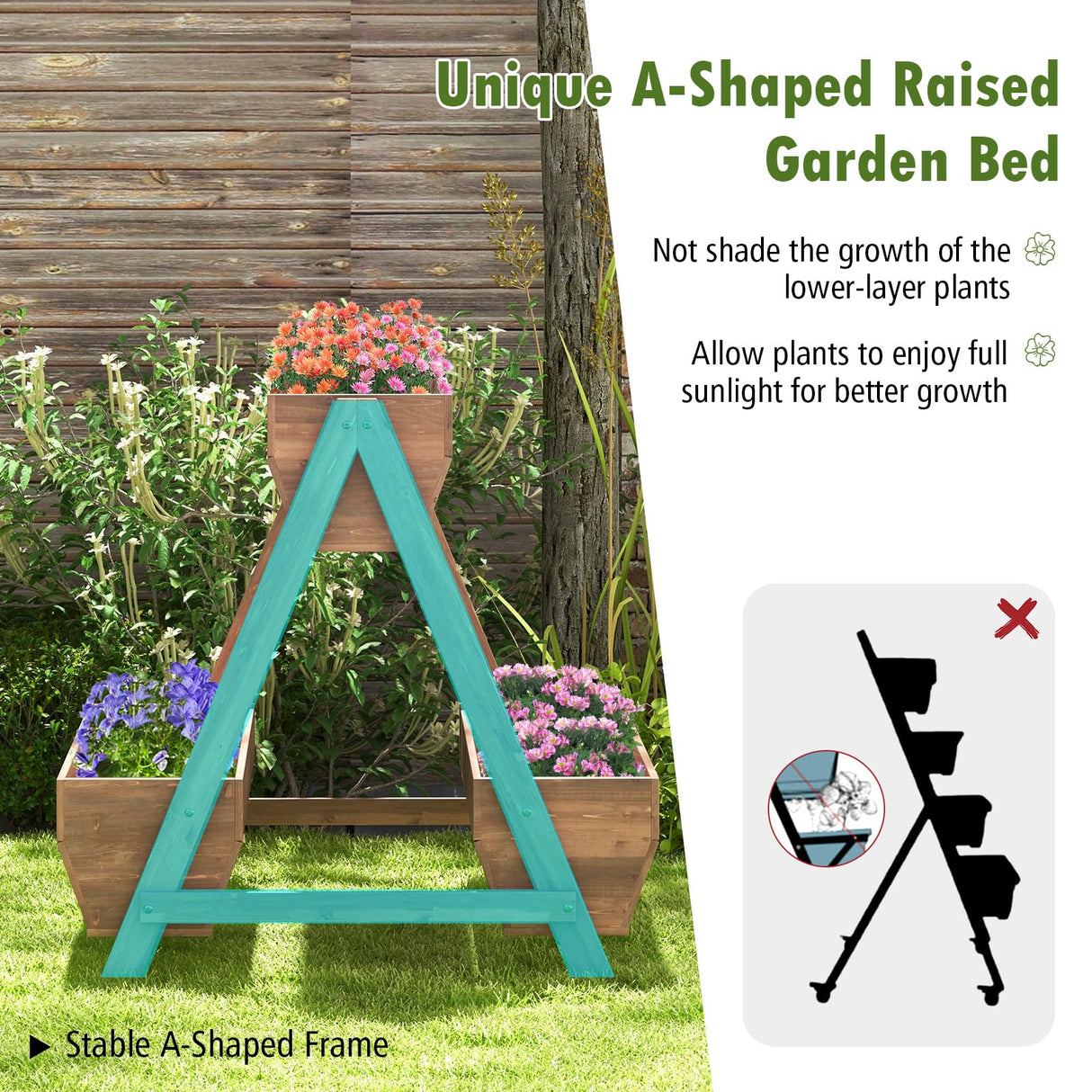 CLEEMAN Vertical Raised Garden Bed, Tiered Wooden Flower Bed with 3 Planter Boxes and 6 Drainage Holes for Vegetable, Flower, Fruit, Indoor Outdoor CLEEMAN