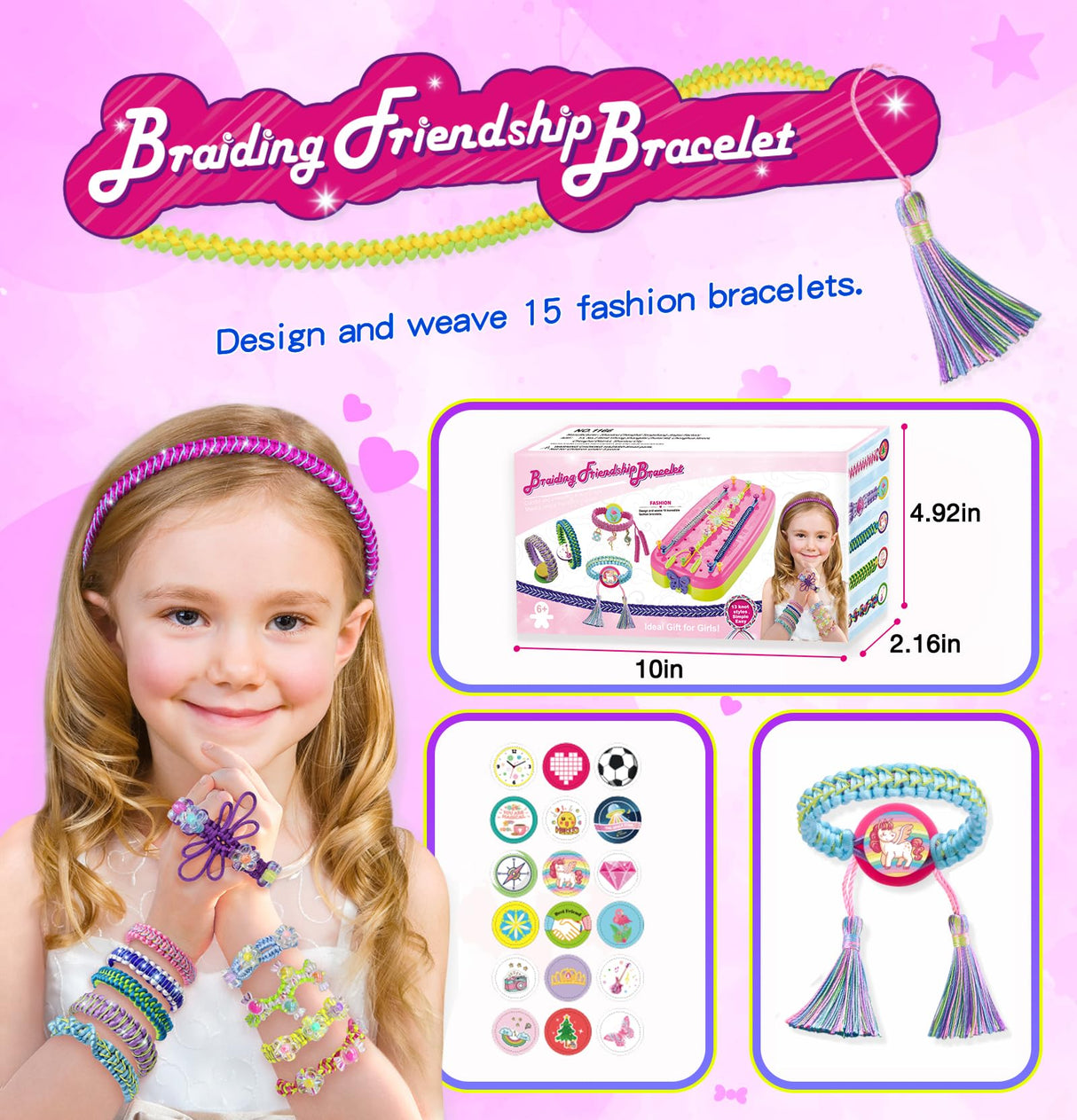 Friendship Girls Bracelet Making Kit - DIY Bracelet Kits Kids Toys Girls Gifts Ideas Ages 6 7 8 9 10 11 12 Year Old Birthday Present for Teen Girl COO&KOO
