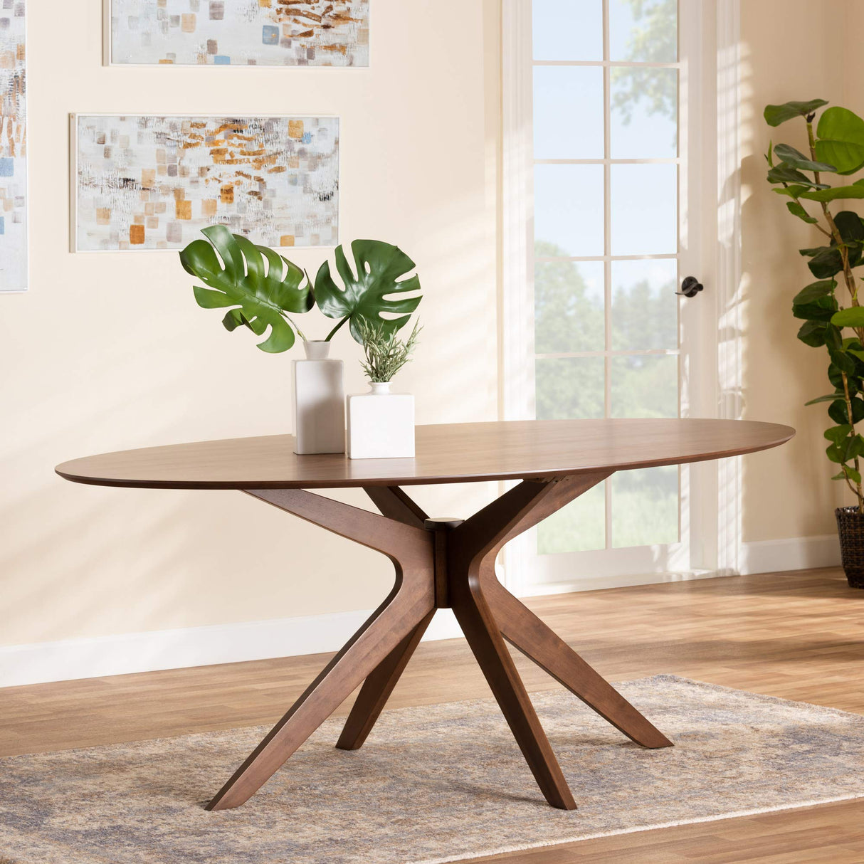 Baxton Studio Monte Mid-Century Modern Walnut Brown Finished Wood 71-Inch Oval Dining Table Baxton Studio