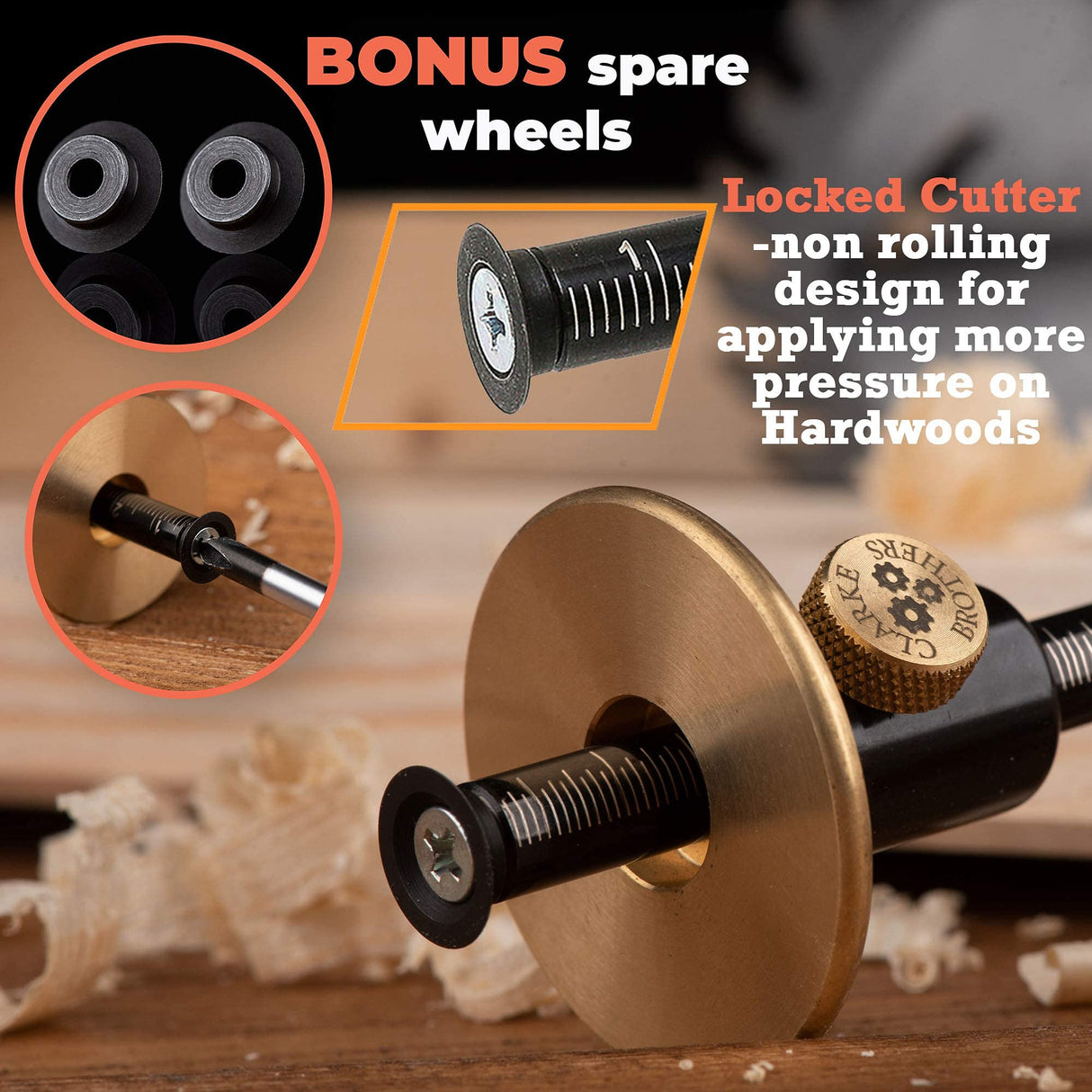 TUMEYET Wheel Marking Gauge - Woodworking Scriber Kit With 2 Replacement Cutters Wood Tools Graduated Inch & MM Scale Solid Metal Bar Scribe Tool For clarke Brothers