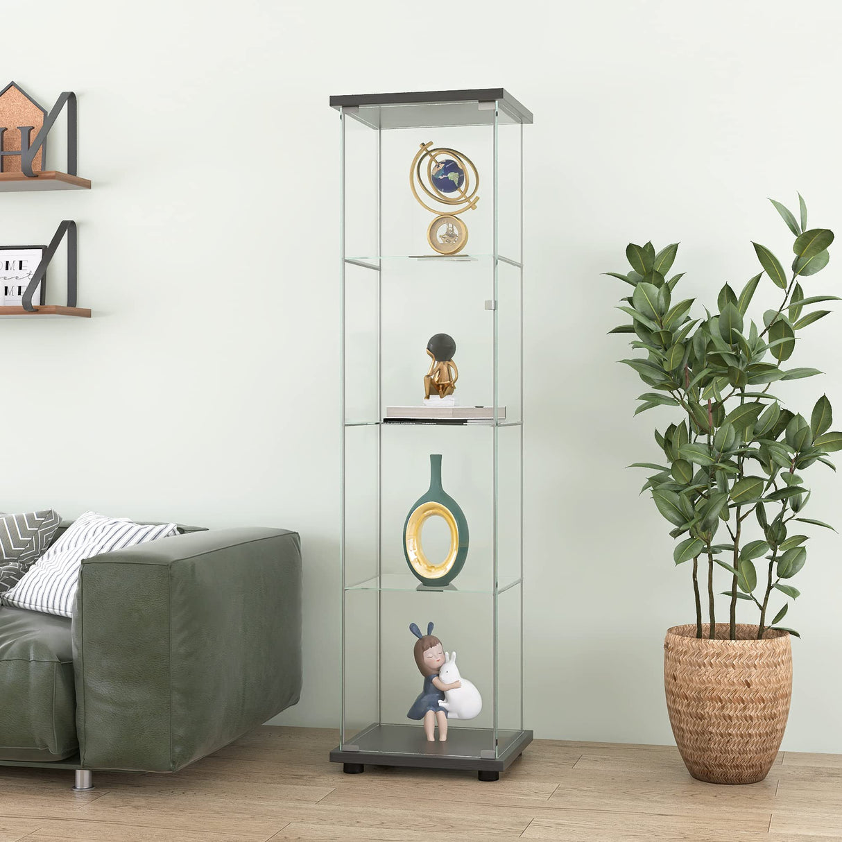 Zacis Contemporary 4-Tier Glass Display Cabinet with Doors - Stylish Floor Standing Curio for Home Decor Zacis