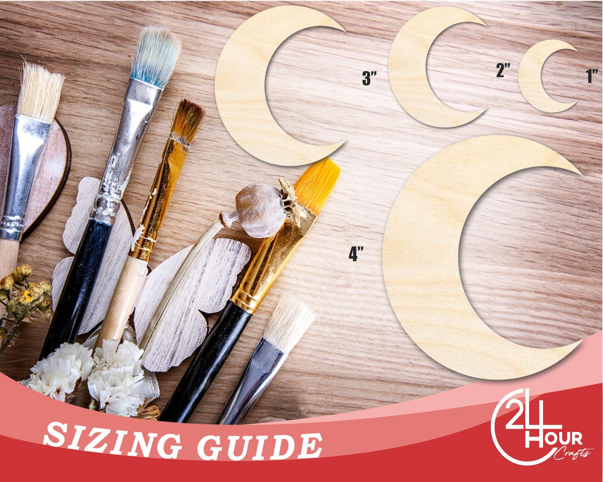 Unfinished Wood Crescent Moon Shape | DIY Celestial Night Sky Craft Cutout | Up to 36" 12" / 1/8" 24 Hour Crafts