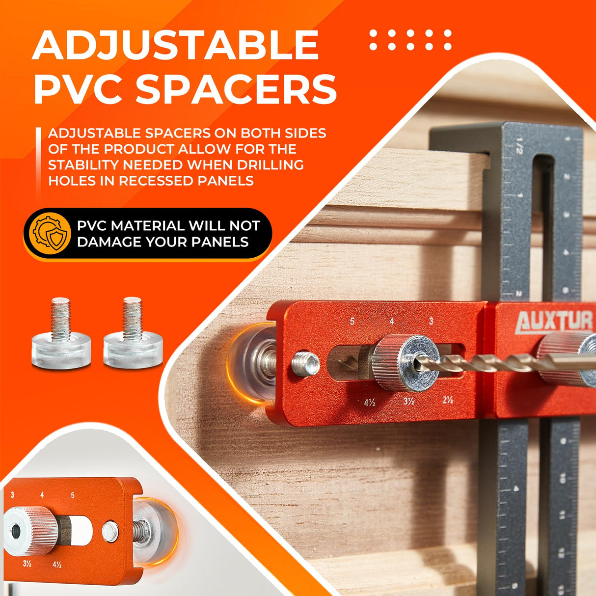 AUXTUR Cabinet Hardware Jig, Adjustable Cabinet Handle Template Tool with Alignment Hole, Punch Locator Drill Guide for Knobs,Handles and Pulls, AUXTUR