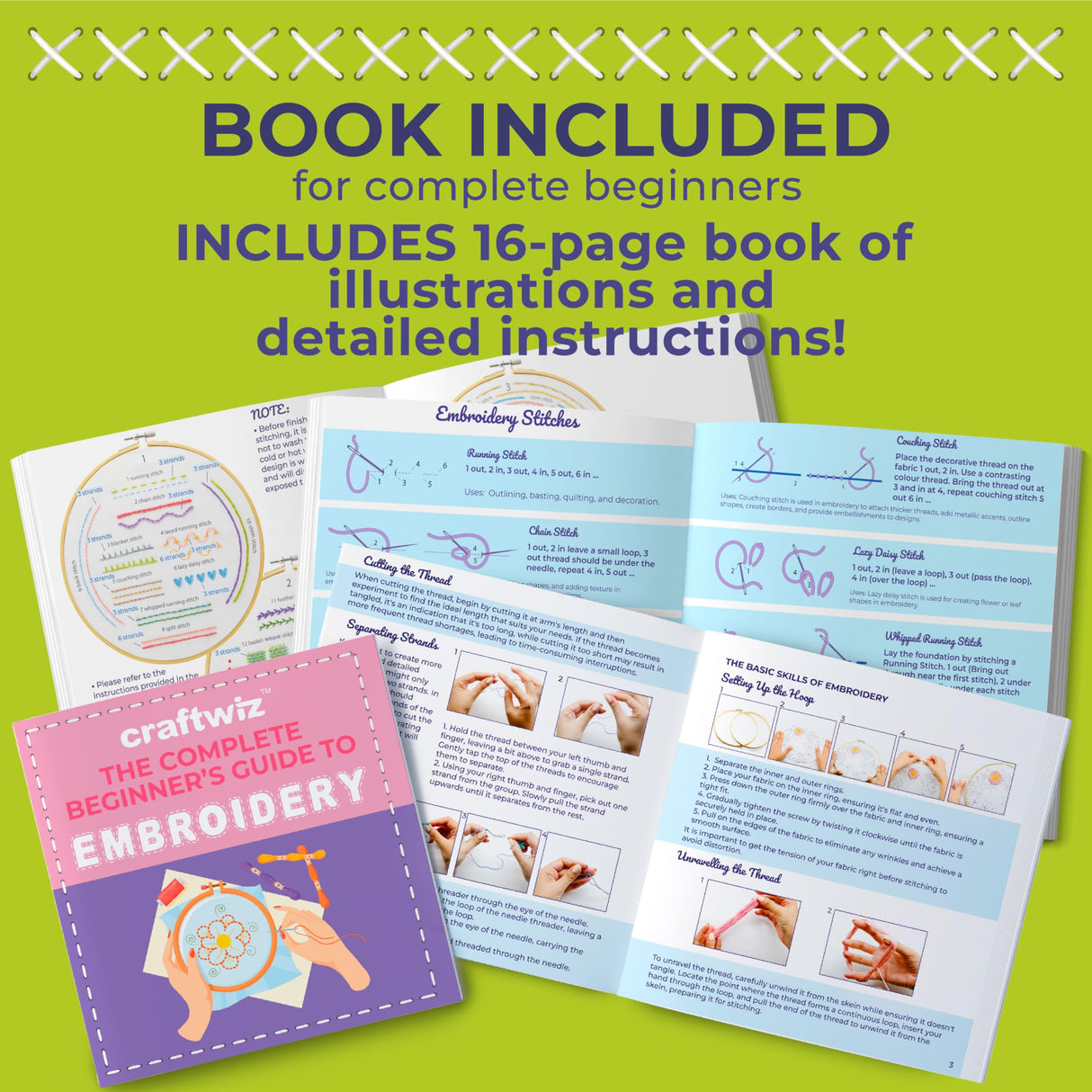 Craftwiz 4 Set Embroidery Starter Kit, Embroidery Kit for Beginners Adults and Kids with Patterns, Beginner Embroidery Kit for Adults, Hand Craftwiz