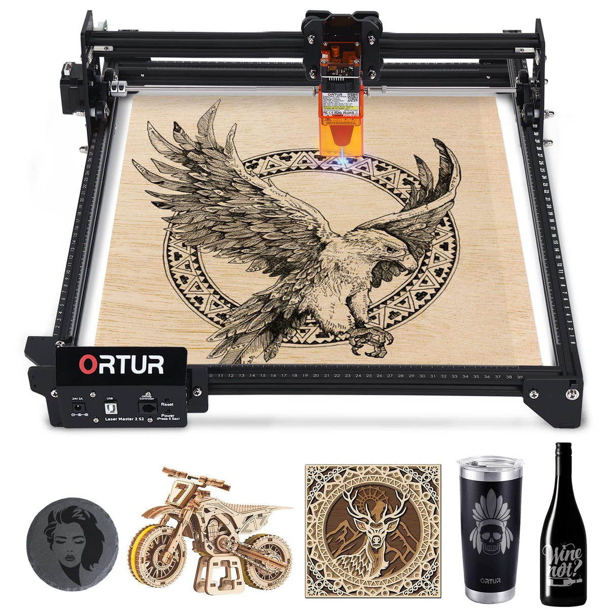 ORTUR Laser Engraver, Laser Master 2 S2 LF, 5.5W Output Laser Engraving Cutting Machine, 0.17 * 0.25mm Fixed-Focus Compressed Spot Eye Protection Ortur