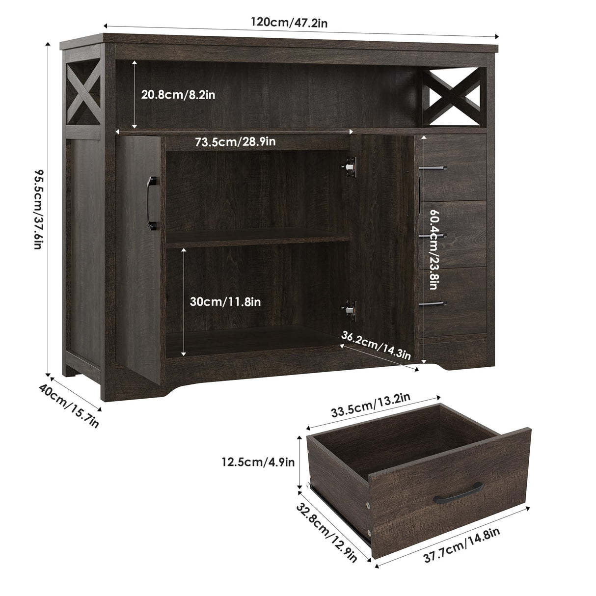 HOSTACK Modern Farmhouse Sideboard Buffet Cabinet, Kitchen Buffet Storage Cabinet with Drawers and Shelves, Wood Coffee Bar Cabinet with Storage for HOSTACK