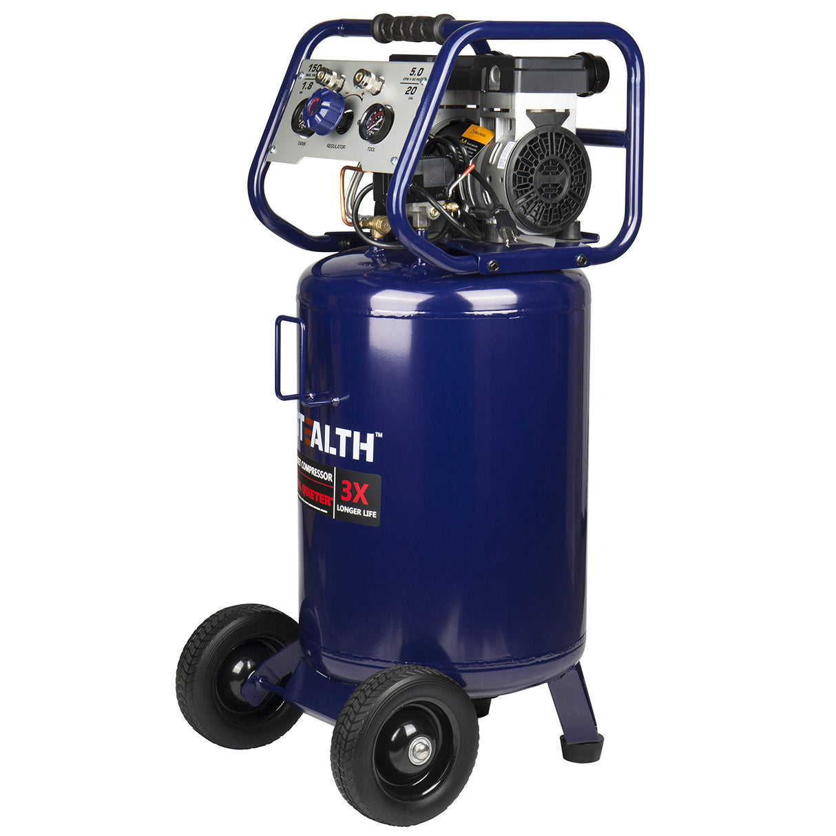 Stealth 20 Gallon Ultra Quiet Air Compressor,1.8 HP Oil-Free Peak 150 PSI 68 Decibel Air Compressor,5.5 CFM @ 40 PSI 5 CFM @ 90 PSI Silent Portable Stealth