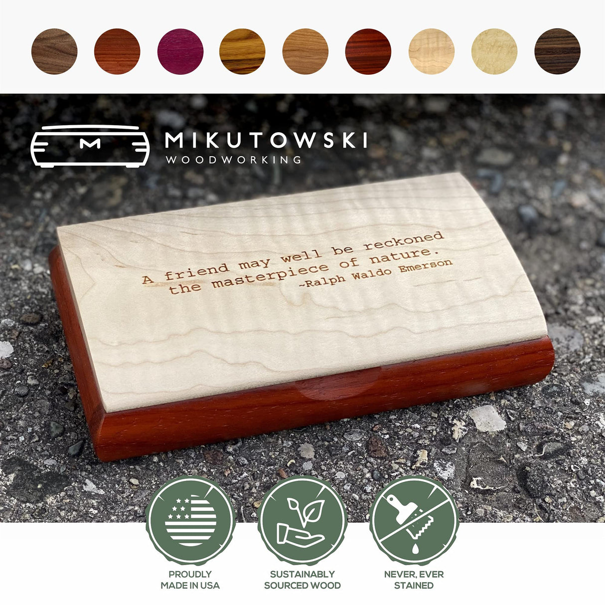 Mikutowski Woodworking Personalized Wooden Keepsake Box - Handmade in USA - Wood Art Artisan Trinket Box - Original Engraved Keepsake Box Organizer - Mikutowski Woodworking
