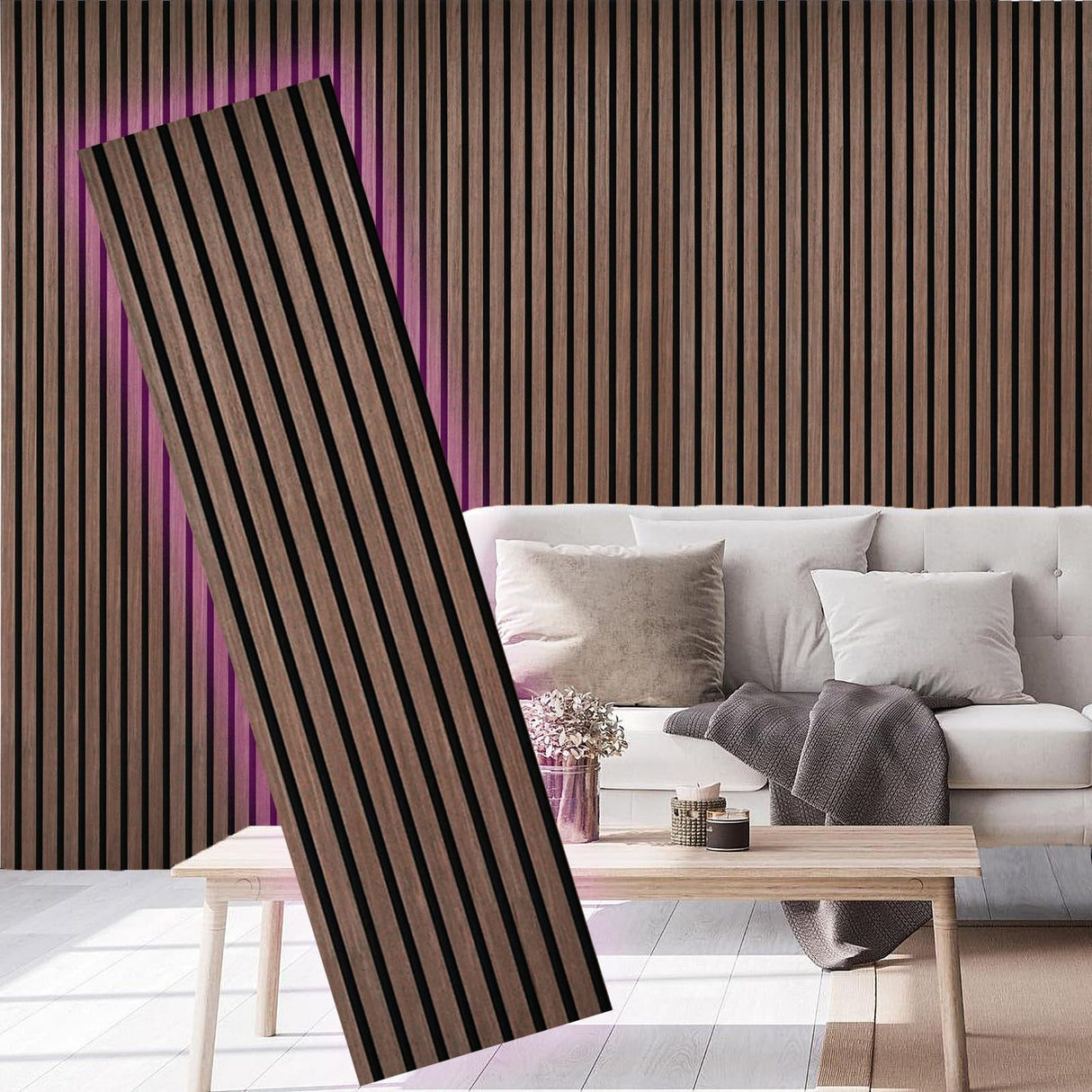 E-HAO 2 Piece Wood Slat Acoustic Panels for Stylish Decor and Noise Reduction, 3D Textured Panel for Ceiling and Wall - JK Walnut (94.5 L x 12.6 W E-HAO
