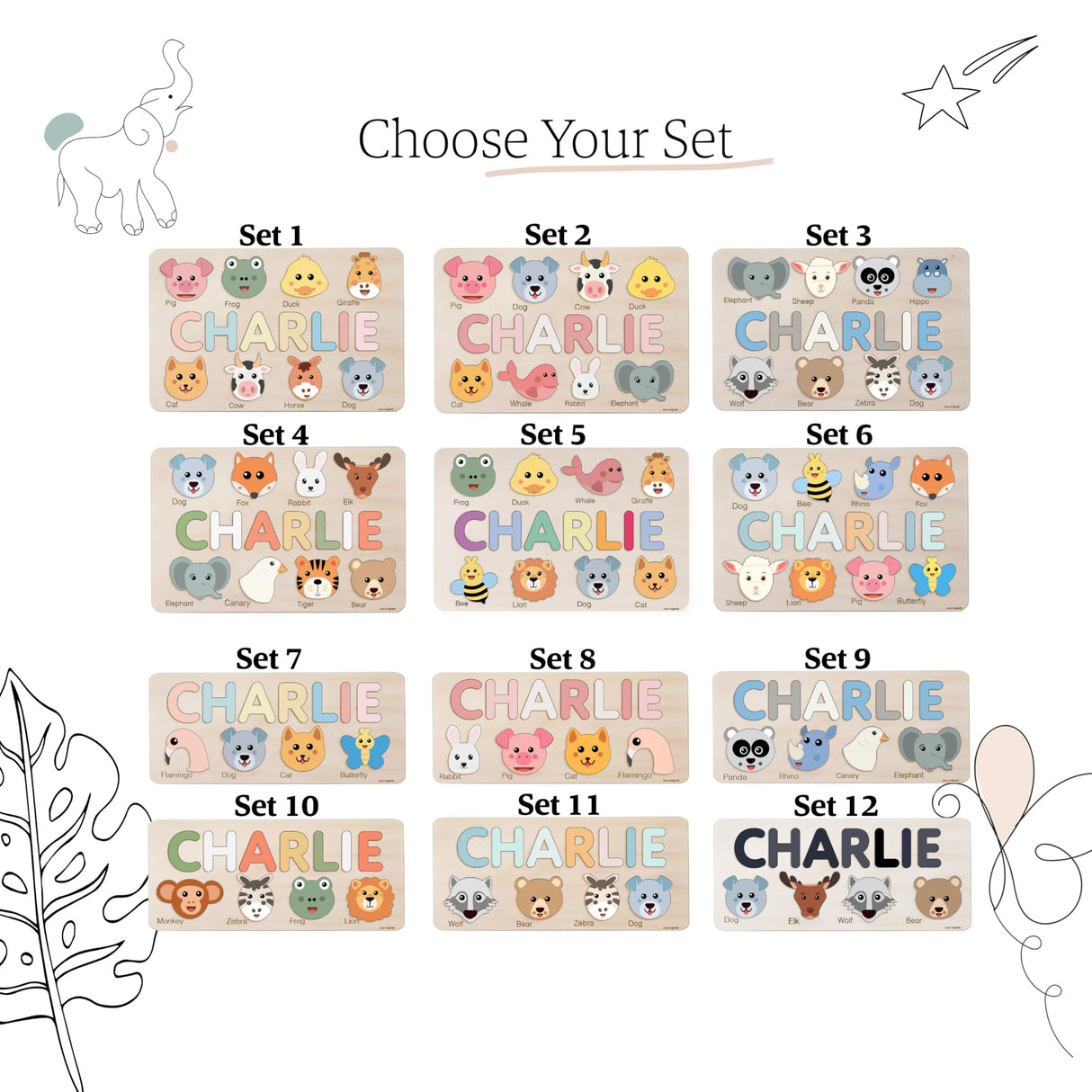 Animals Wooden Name Puzzle | Busy Board Puzzle | Toddler Toys | Baby Girl Gifts | Gift for Kids | Baby First Easter Present | Birthday Gift Zuzu Puzzle