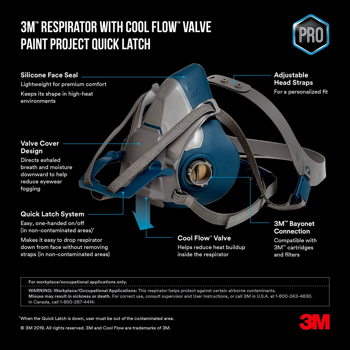 3M Paint Project Respirator with Quick Latch (1 Pack), Medium 3M