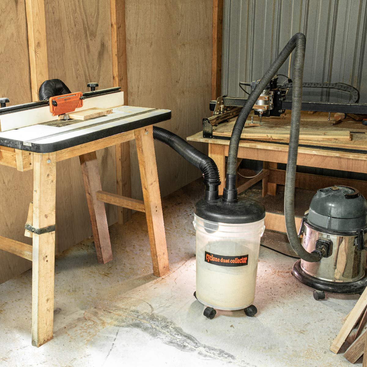 POWERTEC 70293V Cyclone Dust Collector and Separator Kit w/Clear 6 Gallon Dust Bucket, Hoses, Reducers, Couplers and Hose Clamps POWERTEC