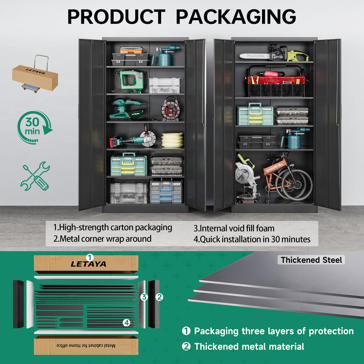 Letaya Metal Garage Storage Cabinets with Lock-72 Tall Tool Organizer Steel Lockers, 5 Adjustable Layers Shelves for Letaya